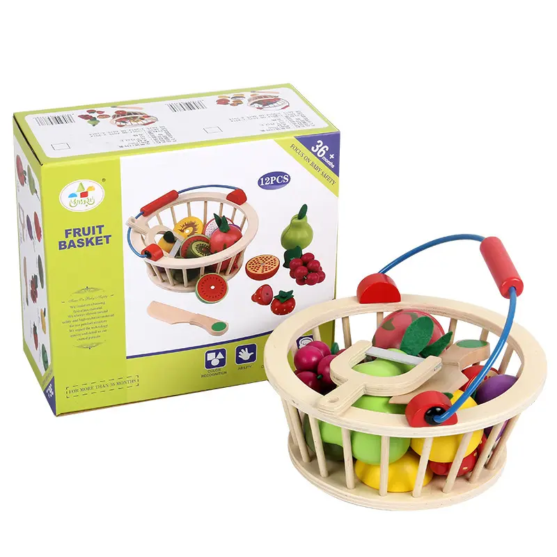 2023 New Wooden Pretend Toy Play Küchen set Rollenspiel Lebensmittel Gemüse Obst Spielzeug Pädagogisches Schneiden Lebensmittel Spielzeug Kinder Holzkiste