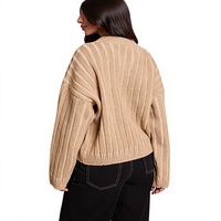 Damen V-Ausschnitt Gerippter Strickpullover mit Überschnittener Schulter, Lockerer Passform, Vertikaler Rippstruktur, Kurzer Pullover, Maßgefertigter Großhandels-Jumper