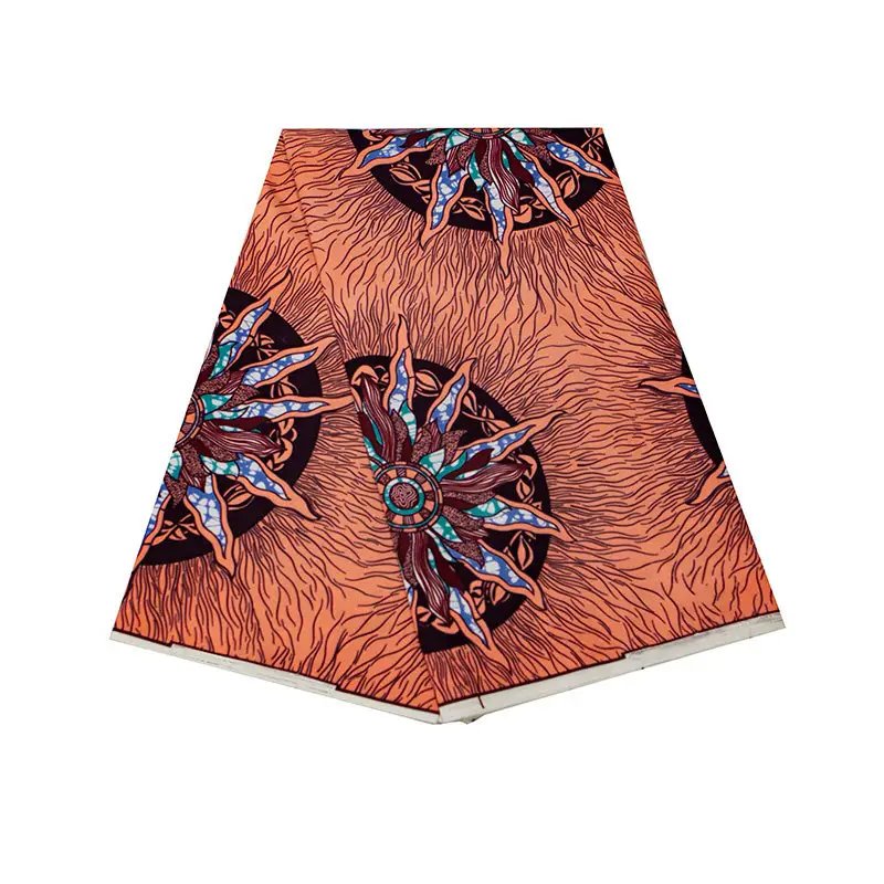 High Quality African Geometric Patterns Printed Sun Orange African Ankara Polyester Wax Fabric For Garment Africa Clothing
