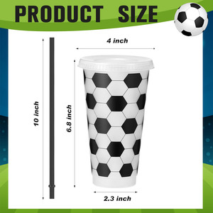 Vasos de Decoración para Fiestas Deportivas, Vasos de Plástico Reutilizables de 24 oz con Tapa y Pajita para Entrenador, Niños y Adultos - Product Image 3