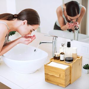 Caja de pañuelos de bambú con organizador de cajones para almacenamiento en el baño y en el escritorio - Product Image 3