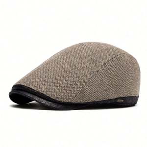 Casquette Peaky Caps en cuir PU style britannique, motif chevrons, en tweed, pour l'automne et l'hiver, chapeau béret chaud, style Ivy - Product Image 5