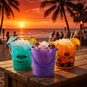 Seau en plastique à thème Tiki avec poignée, 32 oz/1 L, seau à boissons pour fête hawaïenne Luau, seau à glace réutilisable pour bar de plage - Product Image 3