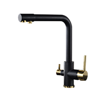 Robinet de cuisine moderne en acier inoxydable noir mat avec douchette latérale, à poser sur comptoir, 3 voies, double poignée, filtre purificateur céramique