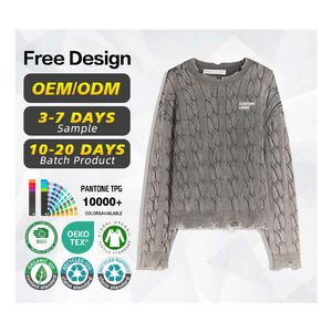 GRS Certification <b>Sweater</b> Manufacturer Custom logo Men 100% Cotton <b>Vintage</b> Distressed Cable Knitted Pullover Winter <b>Sweater</b> - Product Image 1