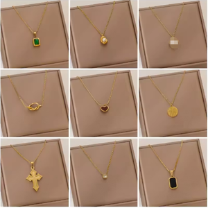 Collier en acier inoxydable plaqué or 18 carats pour femme Haomi, chaîne de clavicule en acier titane, pendentif tendance de style européen et américain - Product Image 1