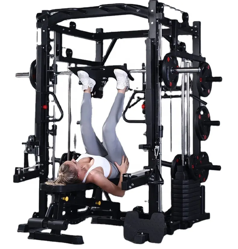 Ev için spor salonu ekipmanları dahil olmak üzere kapsamlı egzersiz egzersizleri için çok fonksiyonlu güç rack'i Metal Smith makinesi Squat çerçevesi