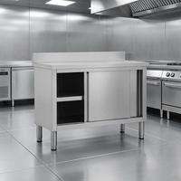 Peralatan Restoran GAOYA GYT21 304 OEM, Meja Kerja Dapur Komersial Modern Kabinet Stainless Steel dengan Pintu Geser Anti Cipratan