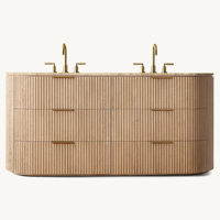 Meuble de salle de bain minimaliste en chêne naturel séché au four avec double vasque en marbre, façade cannelée, idéal pour salle de bain principale, villa, spa