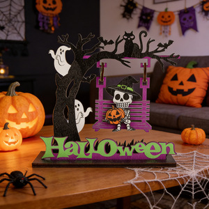 Decoraciones <span class=keywords><strong>de</strong></span> mesa <span class=keywords><strong>de</strong></span> madera al por mayor para Halloween - Centro <span class=keywords><strong>de</strong></span> mesa <span class=keywords><strong>de</strong></span> calabaza, fantasma y esqueleto para fiestas, calabaza fantasma espeluznante - Product Image 2