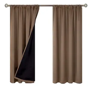 100% Blackout Curtains 100% Blackout Polyester Cheap 2 Layer Hotel Blackout Lining Fabric Curtain