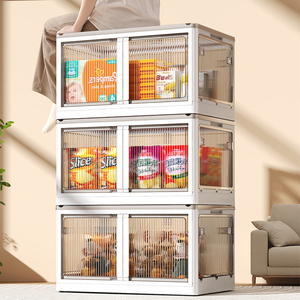 High Quality Home Plastic Transparent Collapsible Foldable Boxes Storage Shoe Organizer Stackable Container Bin Side Opening