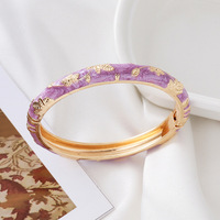 Bracelet jonc fin en émail cloisonné chinois en forme de feuille d'érable, multicolore, avec fil doré, ouverture à ressort, empilable, bijoux ethniques, vente en gros