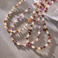 Ensemble collier et bracelet en pierres naturelles colorées et perles d'eau douce, unisexe, acier inoxydable, bijoux de luxe légers, vente en gros