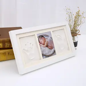 Kit d'empreintes digitales pour bébé, cadre en bois, ensemble d'argile pour boîte à souvenirs mémorable, décorations pour nouveau-né, filles et garçons