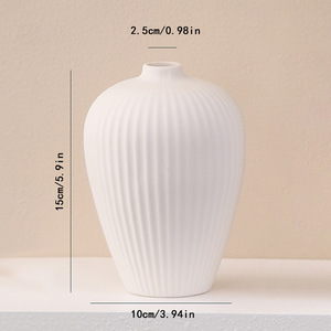 Nordic Style White Striped Premium Feel Ceramic Vase for Living Room Dried <b>Flower</b> <b>Display</b> Home Decor - Product Image 5