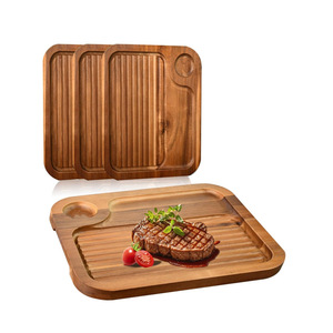 Plato de madera para carne con ranuras, tabla de cortar rectangular de madera de acacia para barbacoa y servir la cena - Product Image 1