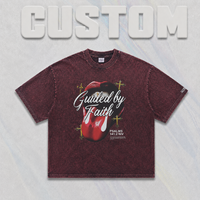 Camiseta de Manga Corta Estilo Urbano Americano, Diseño Street Rock Punk, 300g, Estampado de Lengua Grande, Color Rojo Lavado, a la Moda