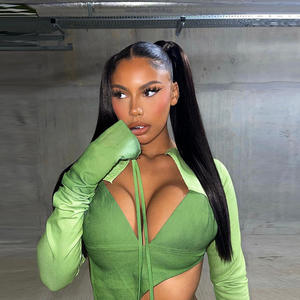 Hipster Y2K Two Piece Set Women Skirt Undefined Lengthen Ribbons Sexy <strong>Cleavage</strong> <strong>Top</strong>+Tie Dye Cut Out Slim Female Skirt - Product Image 4