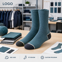 Chaussettes thermiques en coton éponge pour homme, couleur turquoise, avec talon et bout renforcés en coton éponge et spandex, tricot côtelé, gradation des tailles