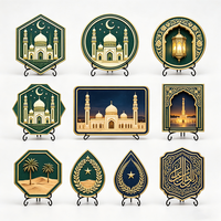 Ornement de table personnalisé ODM OEM pour le festival islamique, plaque décorative en polyrésine verte et or 3D en relief pour le Ramadan