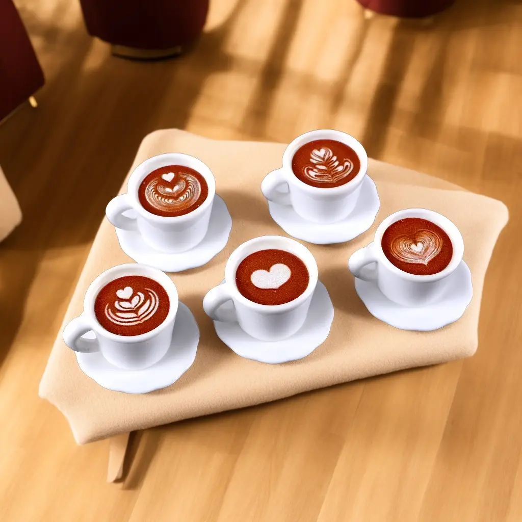 100 buah/tas Resin 3D simulasi cangkir kopi piring ornamen miniatur Cabochons DIY boneka dekorasi rumah aksesoris patung kecil