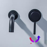 Robinet de lavabo de salle de bain en laiton, bec rotatif séparé dissimulé, mélangeur d'eau chaude et froide, robinet mural noir pour lavabo