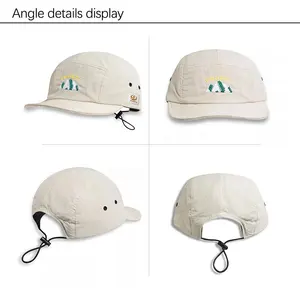 Custom 5 Panel Embroidered Logo Running Unstructured Waterproof Quick Drying Camper Ripstop Polyester Camp Cap Hat