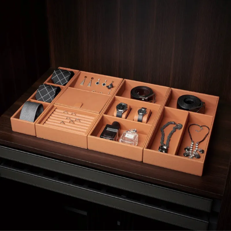 VT-10.151 Wardrobe Accessories Pull Out Organizer Wholesale Leather Jewelry Box Orange Jewelry Boxes Storage Basket Jewelry Box