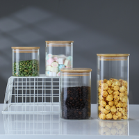 Fournisseur en gros d'usine, récipient de stockage de cuisine en verre transparent à rayures verticales côtelées, écologique, réutilisable, en vrac