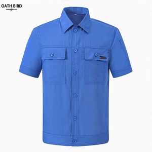 قمصان أعمال البناء بشعار مخصص بأكمام قصيرة وزر كبير الحجم بدلات عمل رجالية صناعية مقصوصة - Product Image 2