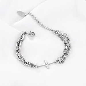 Star Shape <b>Titanium</b> Steel <b>Chain</b> Bracelet With Rhinestone Inlay Unisex Fashion Jewelry - Product Image 1