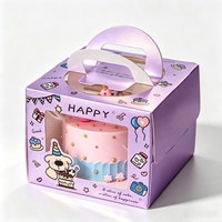 Boîte à gâteau d'anniversaire en papier imprimé avec fenêtre transparente en PET, poignée portable, emballage cadeau pour les fêtes, emballage pour desserts, pâtisseries, boîte de boulangerie