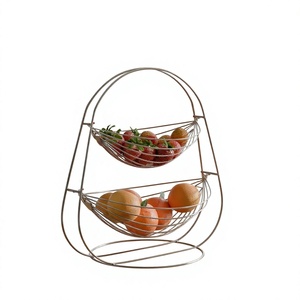 Double Tier Stainless Steel Fruit Basket Round Metal Storage Basket for Kitchen Minimalist Design Durable - Product Image 1