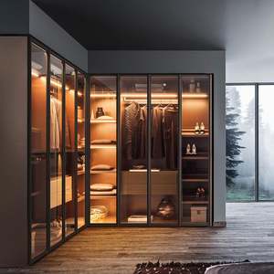 Armoire de rangement en bois avec porte en verre design moderne haut de gamme pour chambre à coucher - Product Image 3