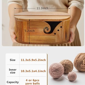 Wooden Oval Yarn Bowl With Lid Phone Stand Storage Box For <b>Crochet</b> <b>Hooks</b> Needlework Desktop Organizer Solid Color - Product Image 4