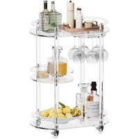 Chariot de bar en acrylique, chariot de service ovale à roulettes avec 4 roues verrouillables, Clear Bevera