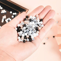 Perles de décoration en plastique ABS imitation argent de 6mm, perles rondes sans trou, perles noires pour la fabrication de bijoux, vente en gros