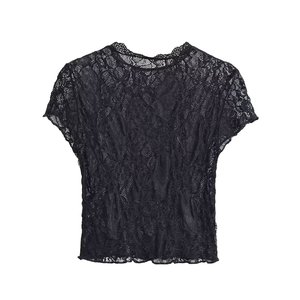 TAOP&ZA Nouvelle Collection Été 2026 – Top <span class=keywords><strong>Court</strong></span> Semi-<span class=keywords><strong>Transparent</strong></span> à Manches Courtes et Col Rond Coupe Ajustée Polyvalent pour Femme 6050307 - Product Image 3