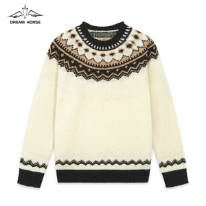 AiNear Vente en gros de logo personnalisé Oem & Odm Pull à manches longues et col rond style norvégien en jacquard en laine pour hommes - Product Image 1