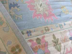 Blue Hand-Knotted Oushak Wool <b>Rug</b> 9x12-10x14 Abstract Pattern Cotton <b>for</b> Home <b>Nursery</b> Living Room Custom Order - Product Image 2