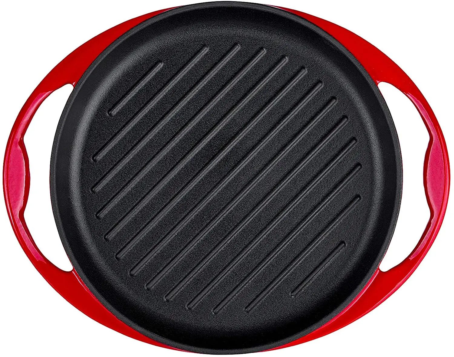 High Quality Scarlet Red 10 Inch Round Enameled Heavy Duty Cast Iron Grill Pan mit Double Handles