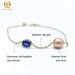 Latest Design 18k <b>Solid</b> <b>Gold</b> Diamond Lab Grown Sapphire Pink Pearl Bracelet <b>Bangle</b> for Women Girls Party Wedding Engagement Gift - Product Image 3