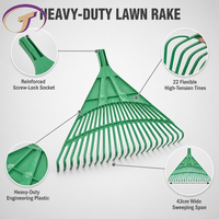 Râteau de jardin pour ramassage de feuilles, design éventail en plastique avec manche en bois, pour l'entretien des pépinières et les travaux d'aménagement paysager