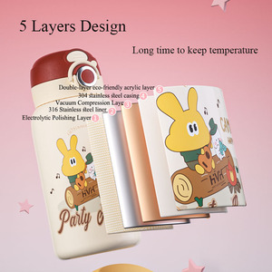 600ml de acero inoxidable 316 niños lindos dibujos animados frascos de vacío niños termo taza 2 en 1 botella de agua térmica con pajita - Product Image 5
