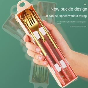 Hot Selling 316 <b>Portable</b> Cutlery Set Luxury Stainless Steel Metal Fork Spoon Chopsticks Travel Picnic Flatware Silverware - Product Image 4