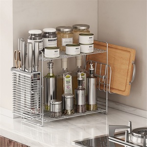 304 Stainless Steel Towel Rack Countertop Kitchen <b>Narrow</b>-sided Double-layer Integrated Waterproof Modern Sink Compatible - Product Image 4