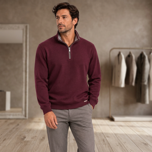 890 Style Burgundy Color MARKOVA <b>Mens</b> Mock-neck Sweat Knitted Fabric <b>Winter</b> <b>Shirt</b> 65% Cotton 35% Polyester Anti-Pilling - Product Image 3