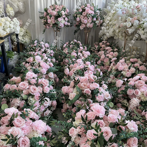 Prix de gros : Chemin de table floral en roses artificielles en soie <span class=keywords><strong>rose</strong></span> vif pour mariage d'automne - Product Image 4