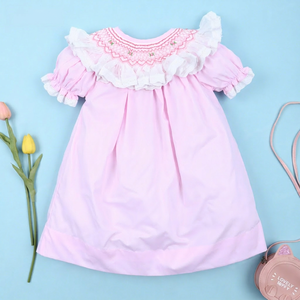 Vestido de Verano para Niñas, Personalizado al por Mayor, OEM ODM, Bordado a Mano, Ecológico, Color Rosa, Certificado OEKO-TEX, Corte A, 100% Algodón - Product Image 1